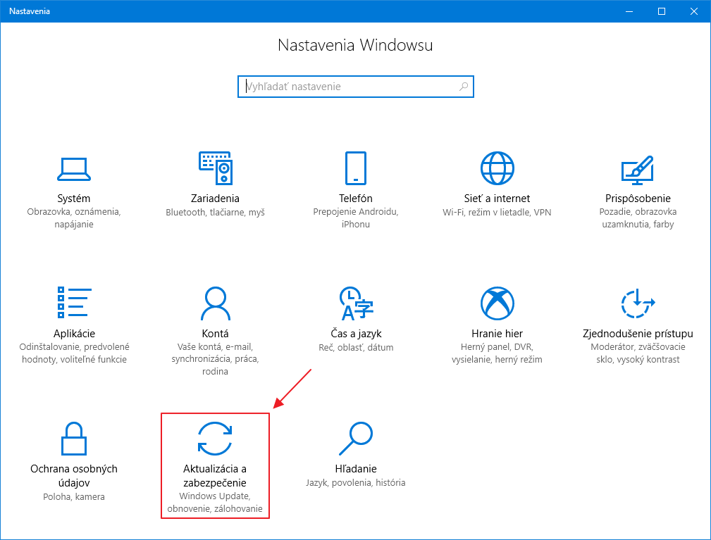 Nastavenia Windows